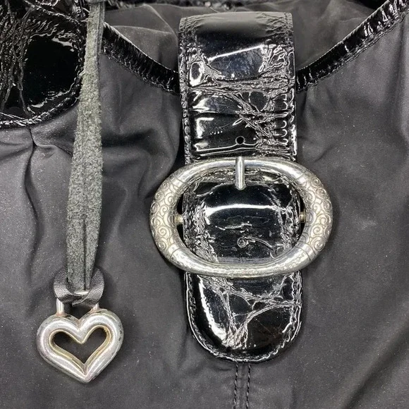 Brighton Black Nylon Shoulder Bag With Silver Buckle Leather Trim and Detail - Picture 6 of 12